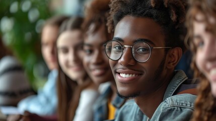 Smart young students studying in university with happy diverse multiethnic classmates