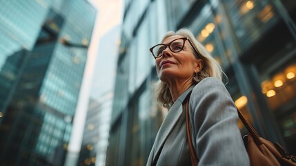 Low angle view of a mature businesswoman commuting to work in the city