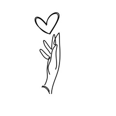 Continius line art hand and heart