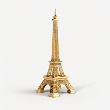 3d render eiffel tower gold on a white background