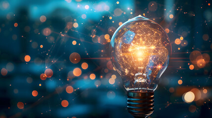 Brightly glowing light bulb symbolizes the emergence of brilliant idea.