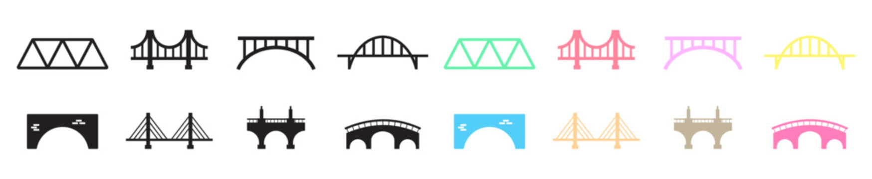 bridge construction icon, arch concrete steel structure bridge frame works