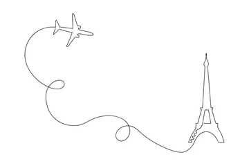 Foto op Canvas Plane to Paris drawn in one continuous line. One line drawing, minimalism. Vector illustration. © Maria