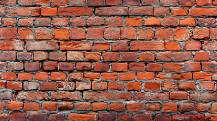 Obraz premium Old red brick wall background, wide panorama of masonry