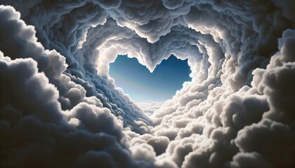 Heart-shaped tunnel in the clouds - Valentine's Day Concept