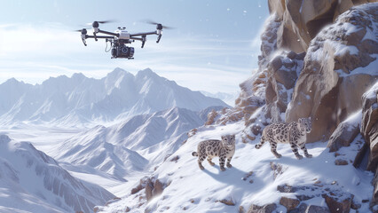 Frozen Felines from Above: Drone View of Snow Leopards in their Mountain Habitat
