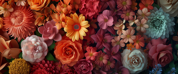 Colorful paper blooms backdrop ideal for vibrant springtime marketing campaigns and botanical studies