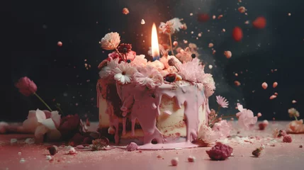  pink wedding cake with flowers  © Karina