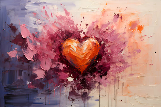 Abstract oil painting of heart on canvas. Valentine's day concept.