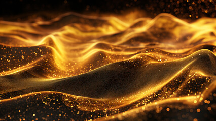 Fototapeta premium Ephemeral Elegance: Gold Sand Flowing in the Dark