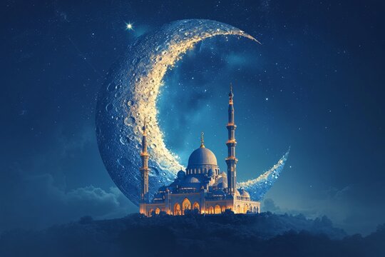 Moonlit Night at the Grand Mosque Generative AI