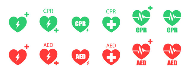 Defibrillator AED emergency, CPR emergency HELP defibrillator, defibrillator vector symbol isolated on white background icons eps10 - obrazy, fototapety, plakaty