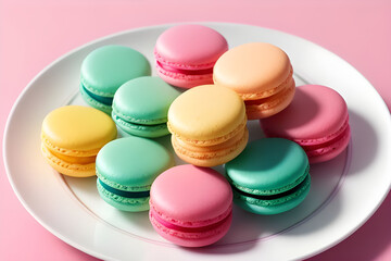 Fototapeta na wymiar A plate of colorful macarons arranged in a delicate pattern.