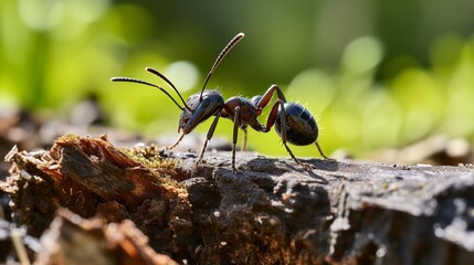 Black garden ant activity. Also known as the common black ant. - obrazy, fototapety, plakaty
