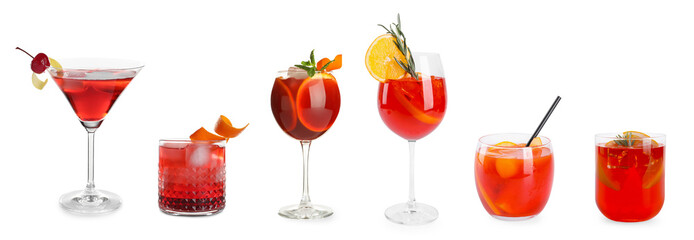 Aperol based cocktails isolated on white, collection