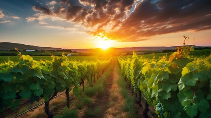 Naklejka premium Picturesque countryside farm with rolling hills in summer , Picturesque countryside farm, rolling hills, summer