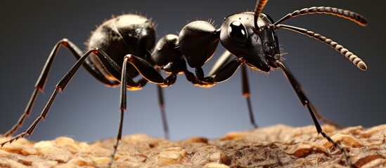 Black garden ant activity. Close up picture of small black ants