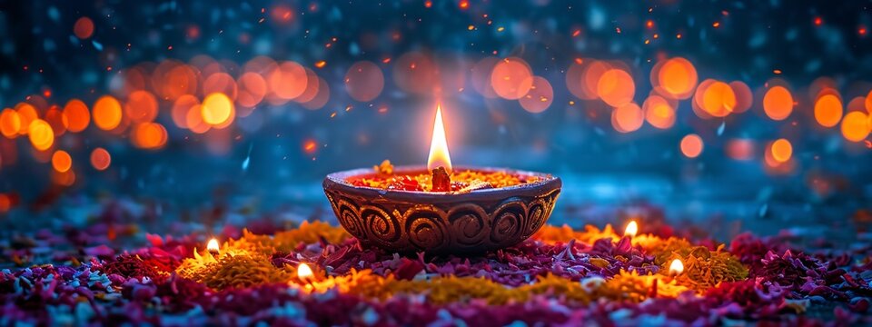 Fall's Fiery Flicker: A Glowing Diwali Lamp Generative AI