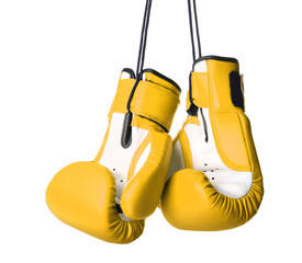 Pair of yellow boxing gloves isolated on white