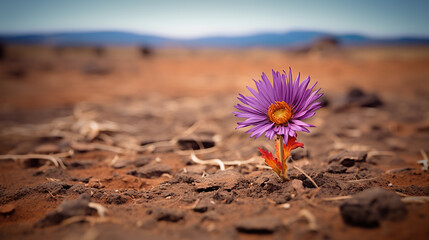 Brightly colored violet flower in a dry field