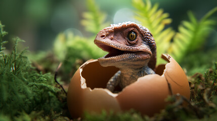 Naklejka premium Small dinosaur hatching from an egg