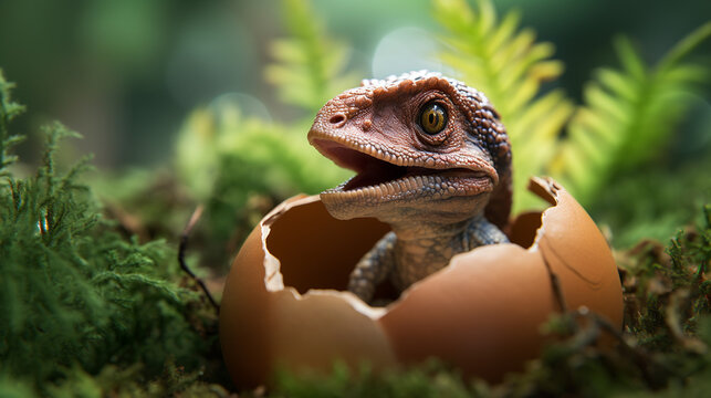 Small dinosaur hatching from an egg