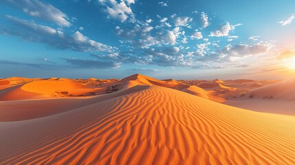 Fototapeta na wymiar Sand Dunes in the Desert: A Scorching Sunset in July Generative AI