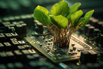 Growing tree on the computer circuit board