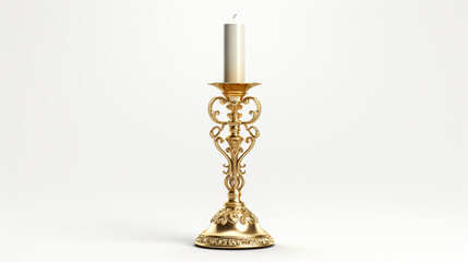 3d render golden vintage candlestick on white background