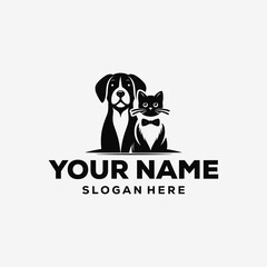 dog and cat flat logo vector template