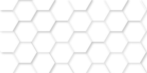 Abstract background with hexagons. Geometric hexagon polygonal pattern background vector. seamless bright white abstract honeycomb grid 3d cell tile technology texture  backdrop concept.
