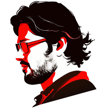 Long Haired Man with Glasses in Side Portrait