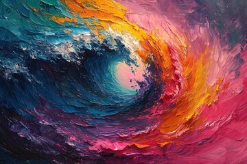Colorful Wave Art: A Pink, Purple, and Orange Masterpiece Generative AI
