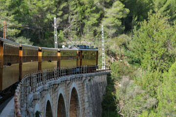 Historic train railway from Palma de Mallorca to Soller on Balearic Island named Orange Express...