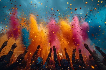 Colorful Celebration: A Rainbow of Hands in the Air Generative AI