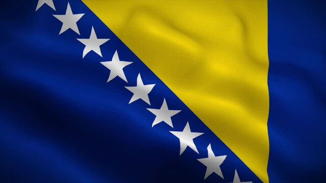 Bosnia and Herzegovina flag waving animation, perfect loop, official colors, 4K video