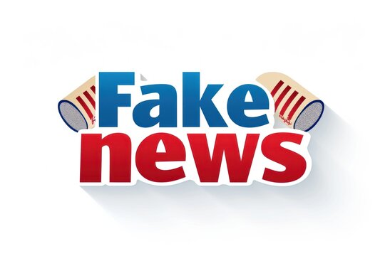 "Fake news" text minimalistic logo on white background. Entertainment show with news.