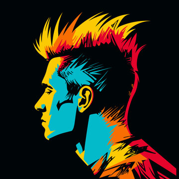 silhouette of colored punk on the black background