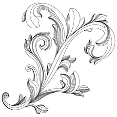 Hand drawn baroque decorative element filigree calligraphy for design.