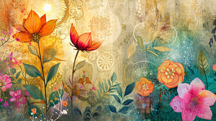 Blossoming Beauty: Illustration of Exquisite Flowers in Full Bloom, Radiating Joy and Serenity.