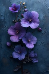 flower violets background. exquisite purple flowers against a dark blue wall. vertical orientation