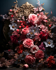Obraz na płótnie Canvas beautiful bouquet of flowers on a dark background. closeup