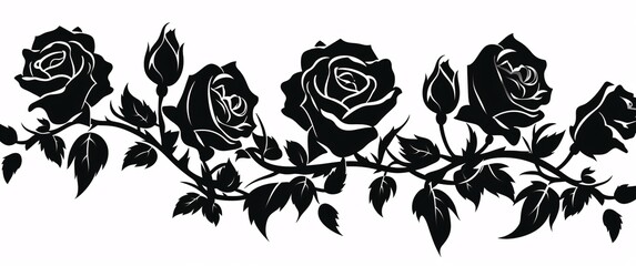black roses silhouette isolated on a white background