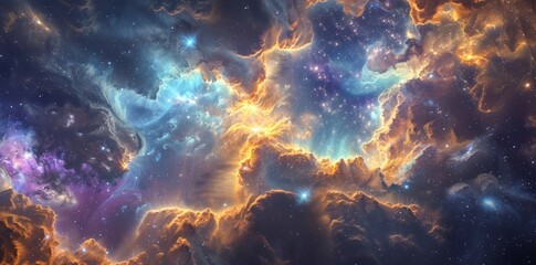 An ethereal tapestry of vibrant nebulae and twinkling stars illuminates the boundless beauty of the universe