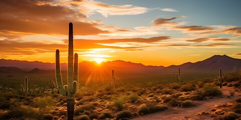 Saguaro cactus sunset contributing to a healthy eco system , Saguaro cactus sunset, healthy eco system, desert - obrazy, fototapety, plakaty