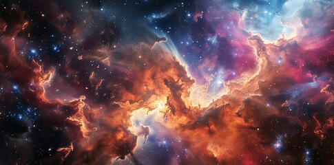 A mesmerizing nebula swirls among the stars and galaxies of the vast universe, painting a colorful canvas of wonder and awe in the endless expanse of outer space