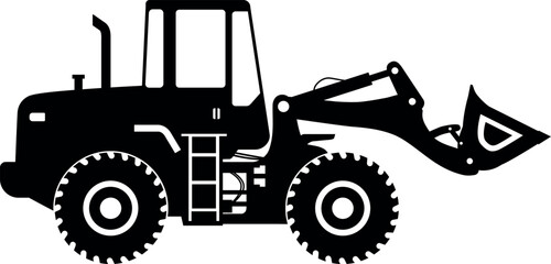 Silhouette of Wheel Loader Icon in Flat Style. Vector Illustration