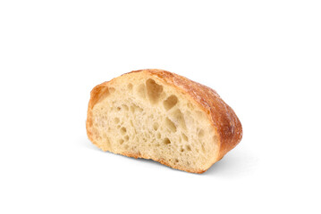 Slice of ciabatta isolated on white background.