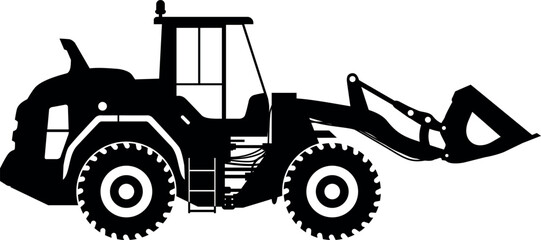 Silhouette of Wheel Loader Icon in Flat Style. Vector Illustration