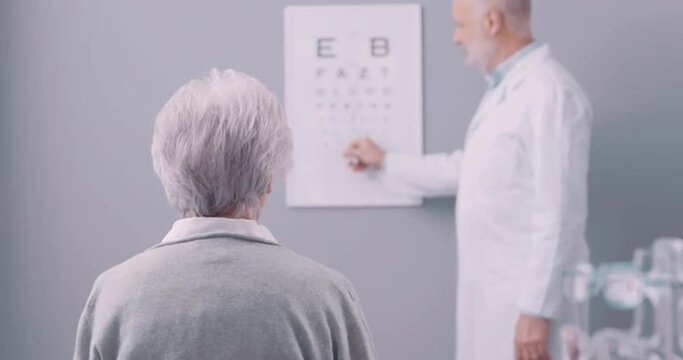 Senior woman having an eye test at the clinic